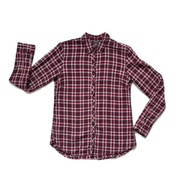 Eddie Bauer flannel button down, red plaid, XS - Picture 1 of 9
